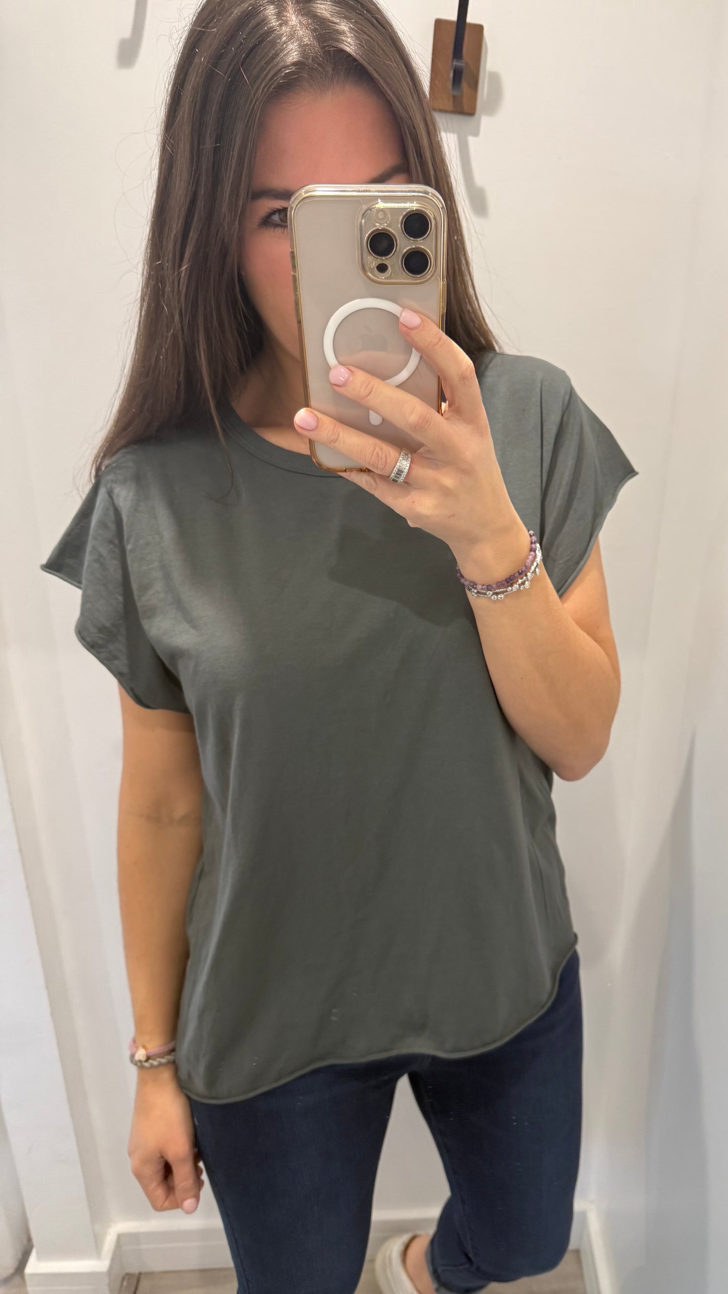 CHARCOAL CAP SLEEVE TEE