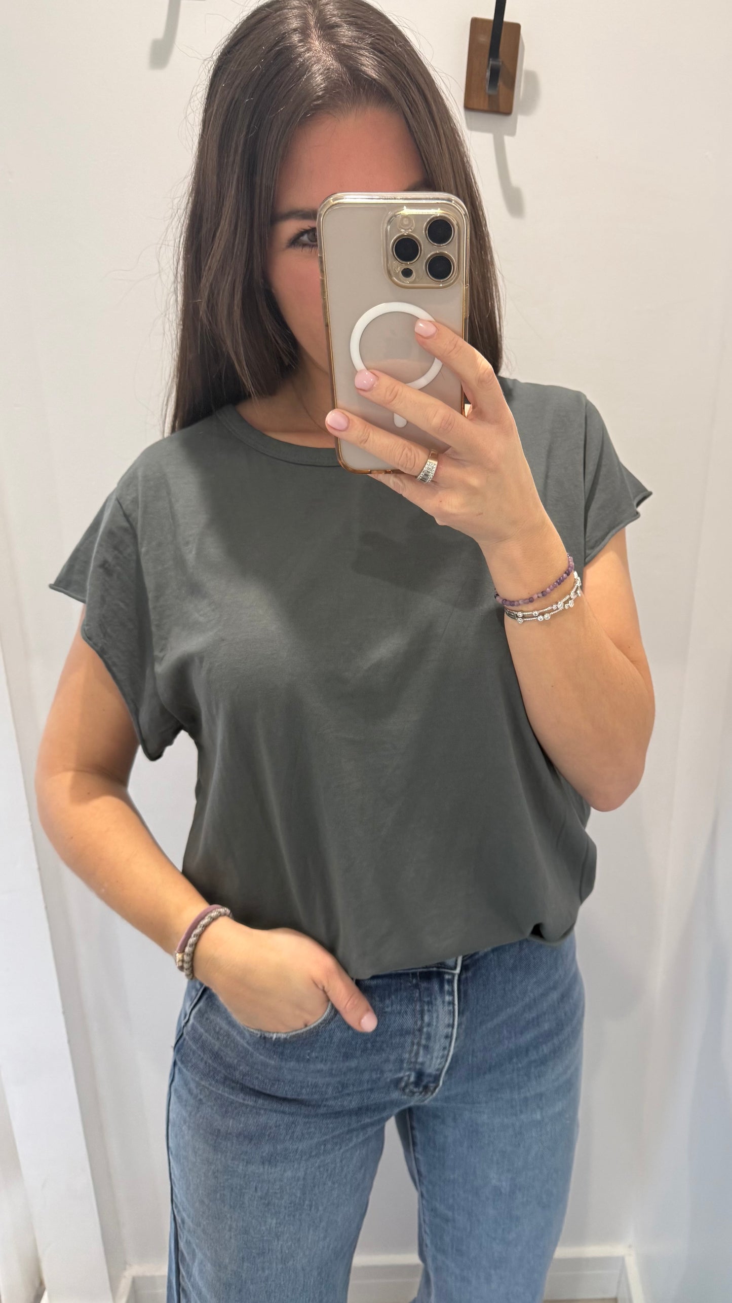 CHARCOAL CAP SLEEVE TEE