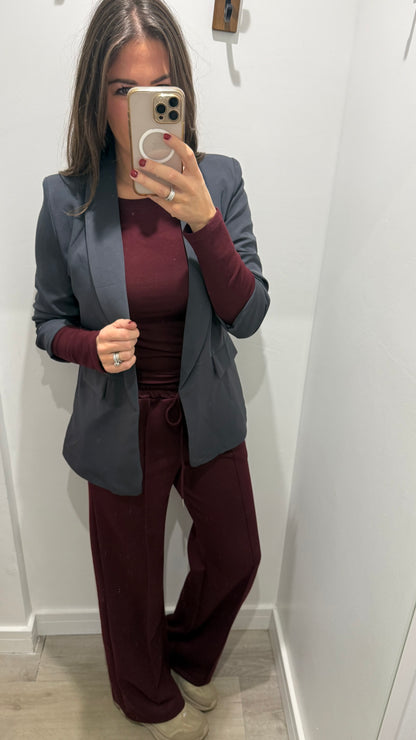 BURGUNDY STRAIGHT LEG DRAWSTRING TROUSERS