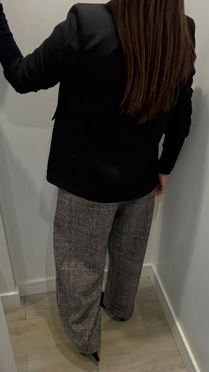 CHECKED WIDE-LEG TROUSERS WITH CHOCOLATE WAISTBAND