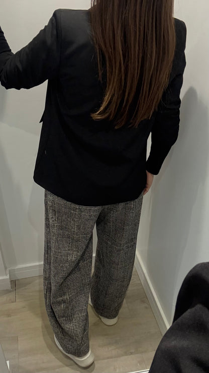 CHECKED WIDE-LEG TROUSERS WITH CHOCOLATE WAISTBAND
