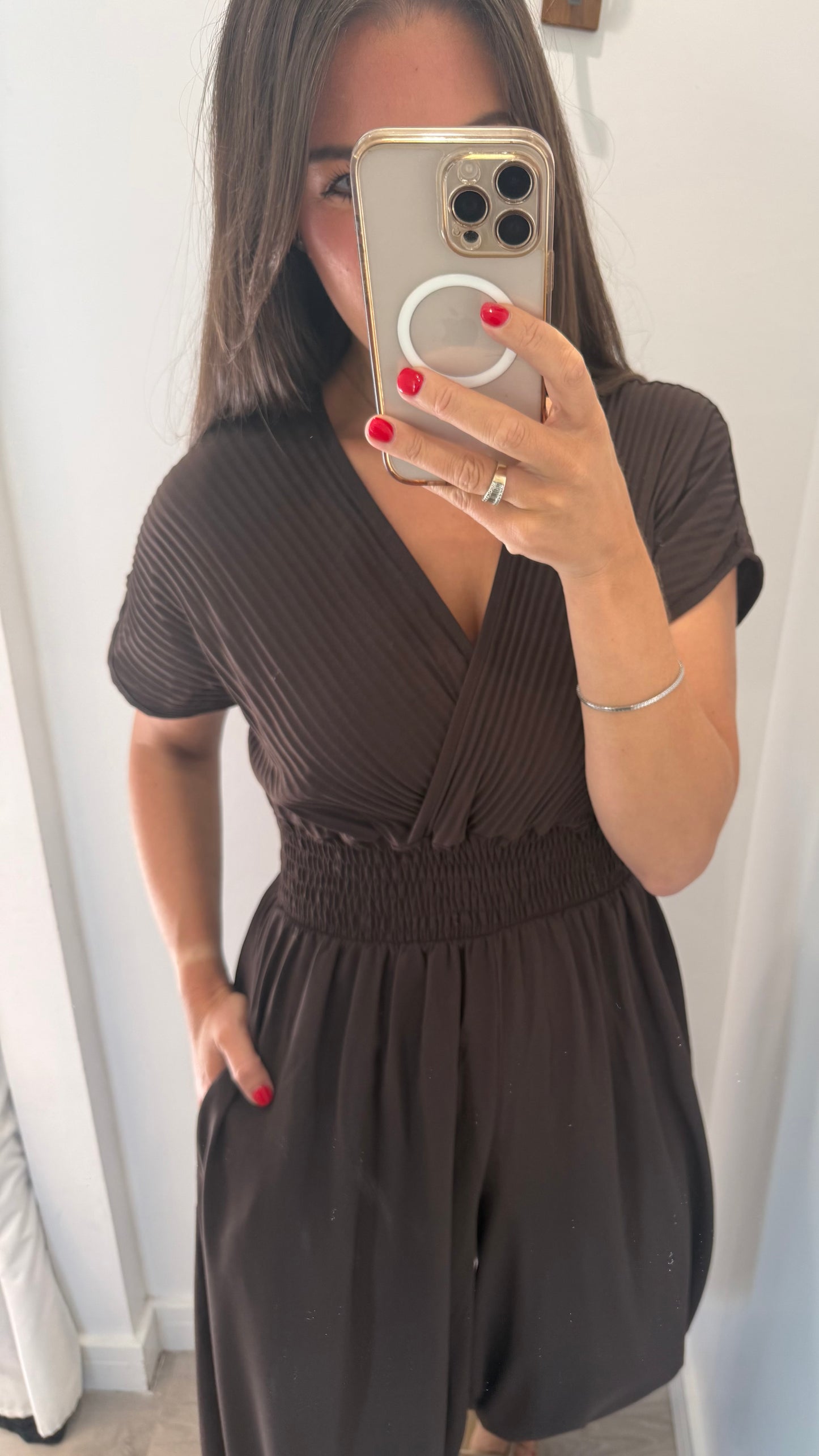 CHOCOLATE BROWN RIBBED HAREM JUMPSUIT