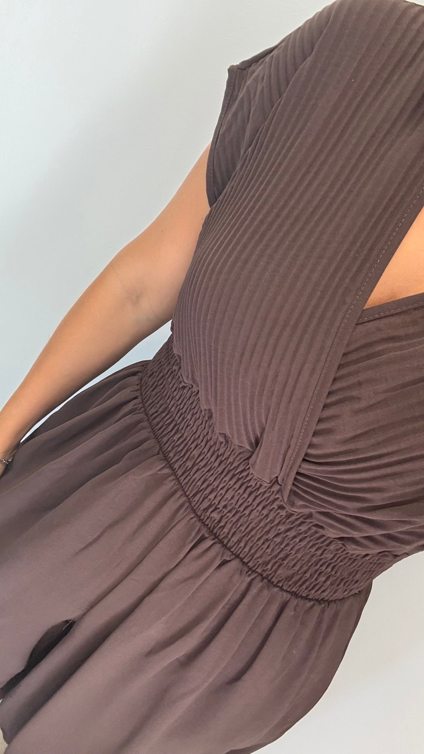 CHOCOLATE BROWN RIBBED HAREM JUMPSUIT