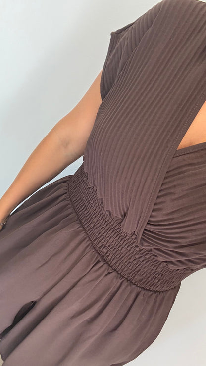 CHOCOLATE BROWN RIBBED HAREM JUMPSUIT