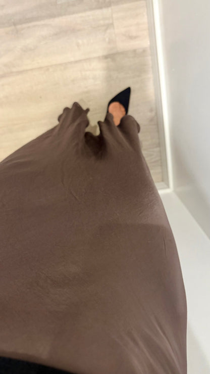 CHOCOLATE BROWN SATIN BIAS-CUT SLIP SKIRT