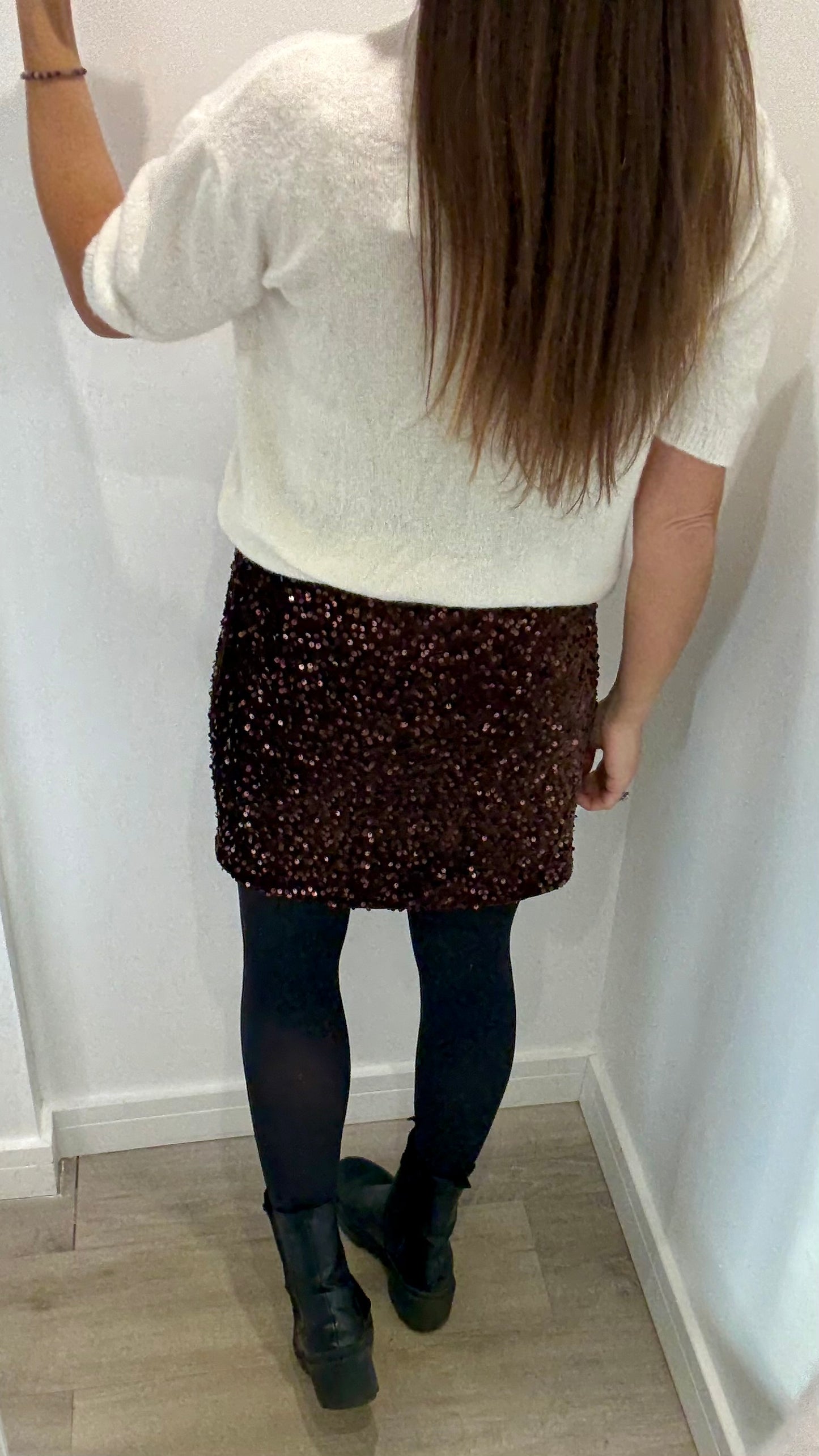 CHOCOLATE BROWN SEQUIN MINI SKIRT