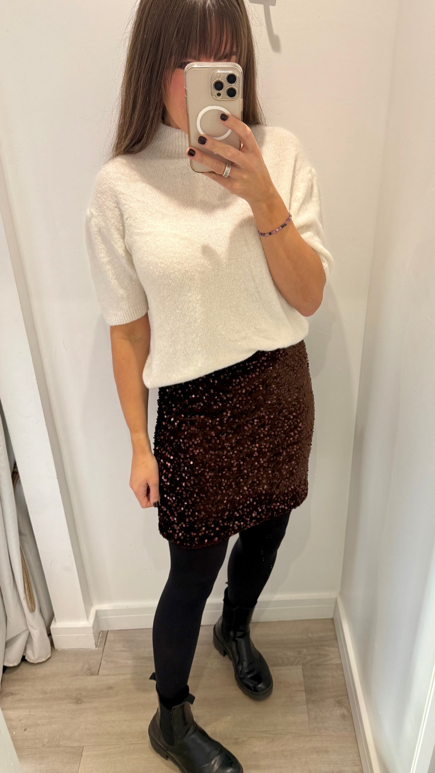 CHOCOLATE BROWN SEQUIN MINI SKIRT