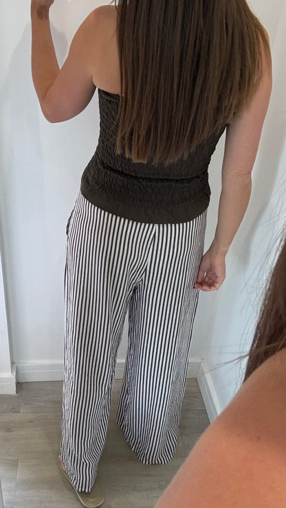 CHOCOLATE BROWN & WHITE STRIPE LINEN TROUSERS