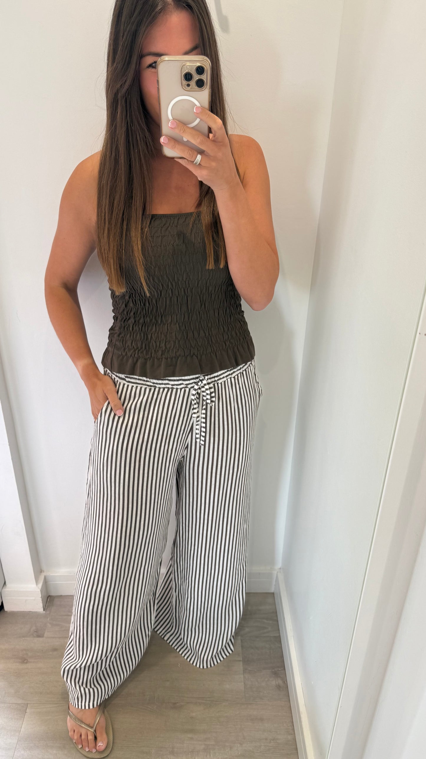 CHOCOLATE BROWN & WHITE STRIPE LINEN TROUSERS