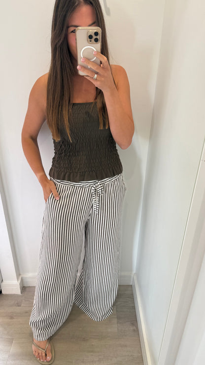 CHOCOLATE BROWN & WHITE STRIPE LINEN TROUSERS