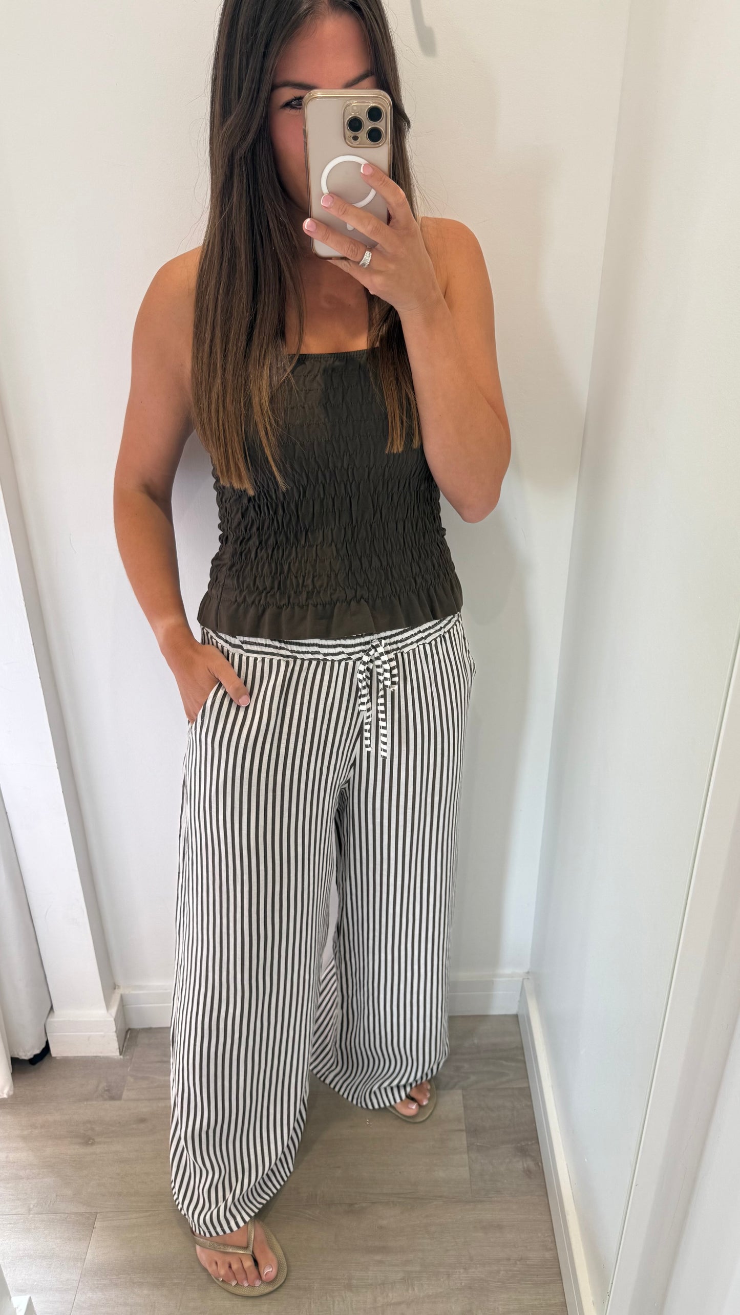 CHOCOLATE BROWN & WHITE STRIPE LINEN TROUSERS