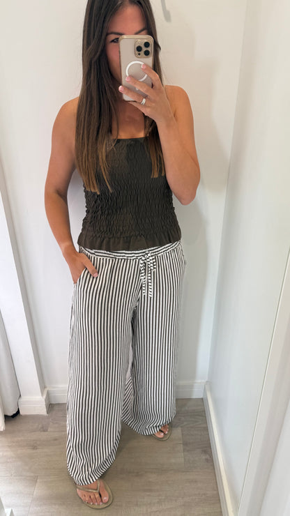 CHOCOLATE BROWN & WHITE STRIPE LINEN TROUSERS