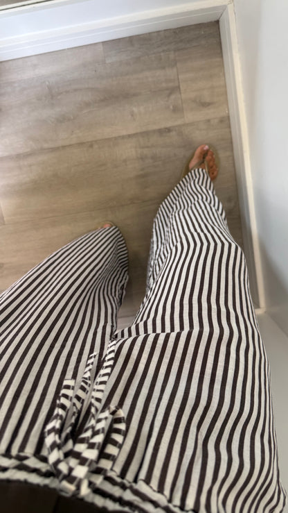 CHOCOLATE BROWN & WHITE STRIPE LINEN TROUSERS