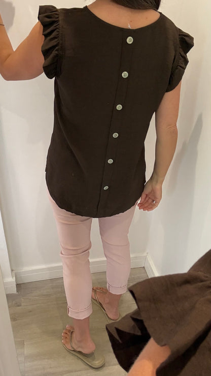 BUTTON BACK TOP - CHOCOLATE
