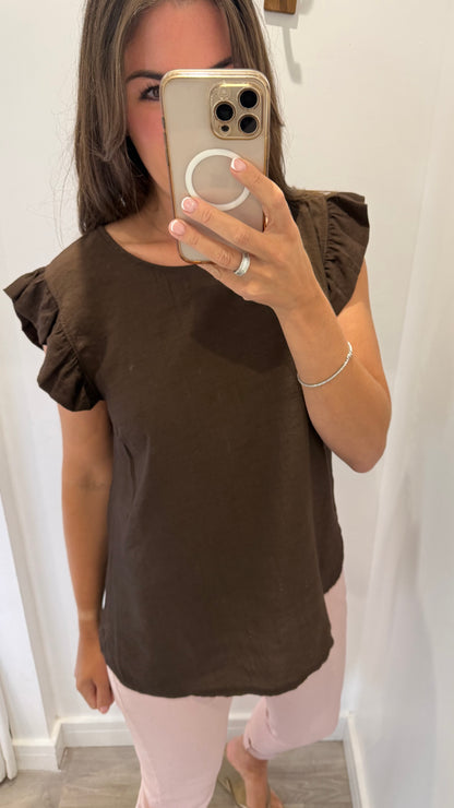 BUTTON BACK TOP - CHOCOLATE