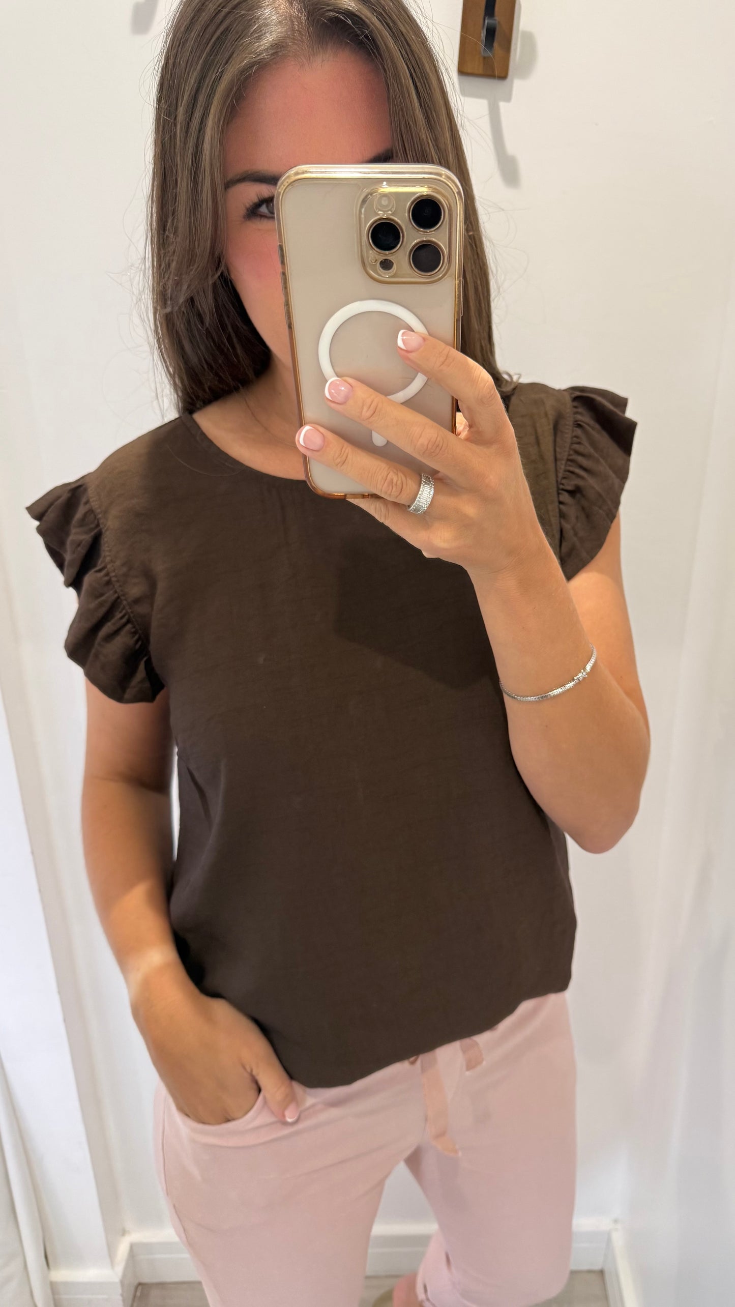 BUTTON BACK TOP - CHOCOLATE