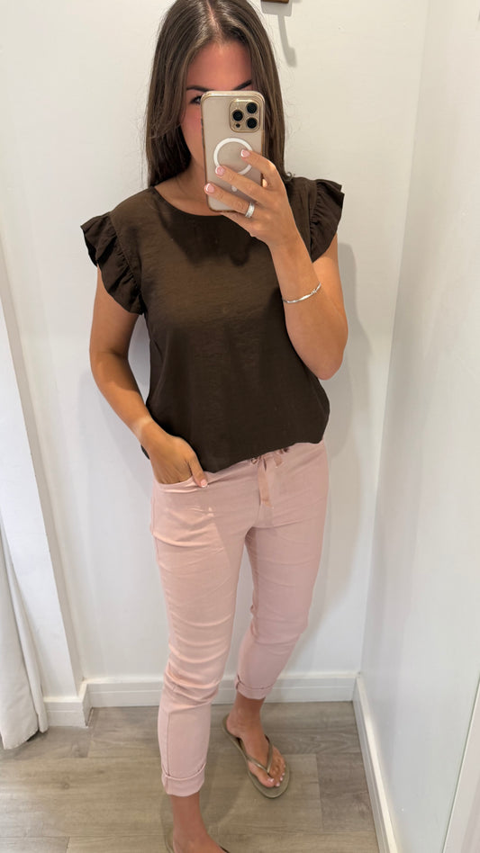 BUTTON BACK TOP - CHOCOLATE