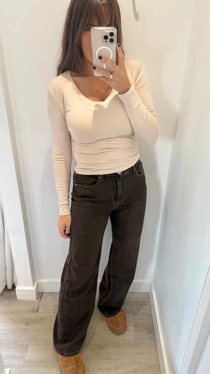 CHOCOLATE BROWN DAD FIT JEANS