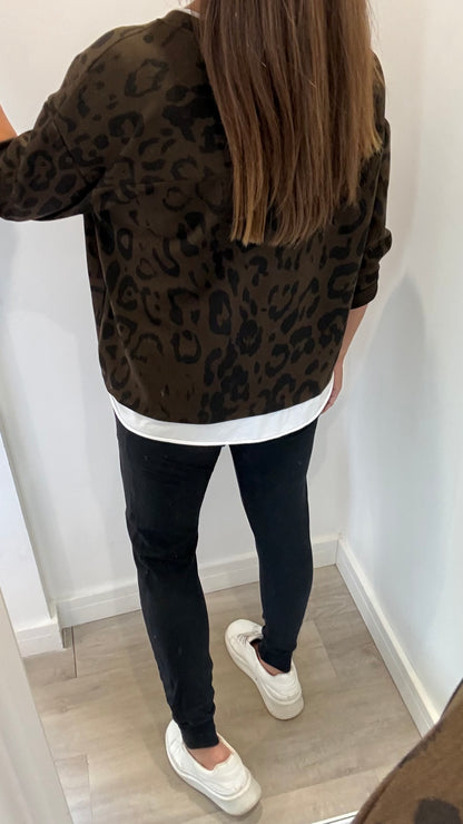 PRE-ORDER CHOCOLATE LEOPARD LAYERED SWEATSHIRT