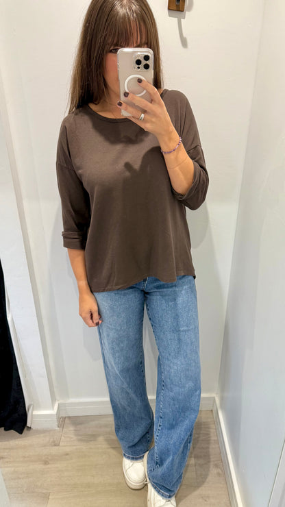 CHOCOLATE BROWN ROLL SLEEVE SWEAT