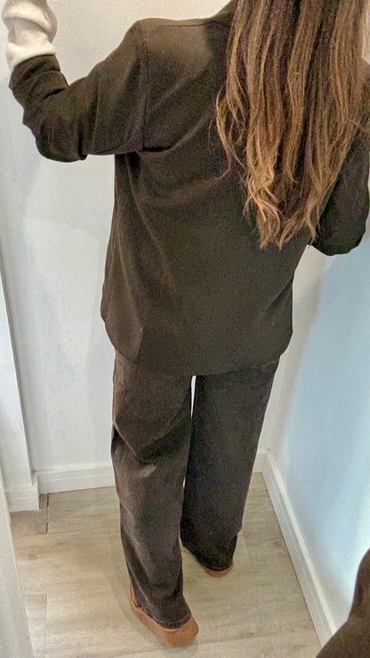CHOCOLATE BROWN RUCHED SLEEVE BLAZER