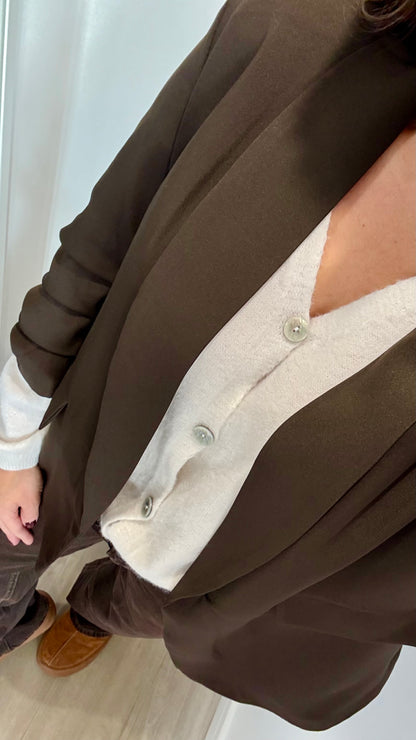 CHOCOLATE BROWN RUCHED SLEEVE BLAZER