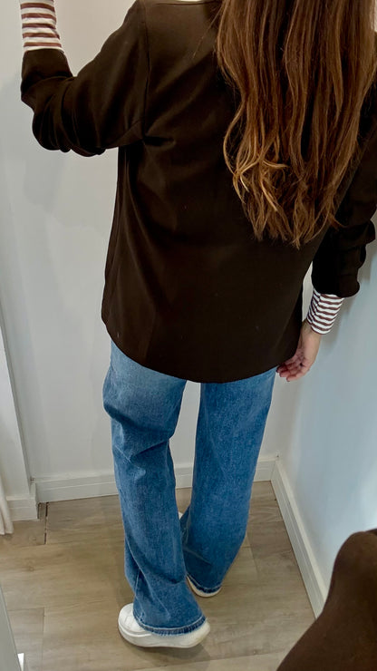 CHOCOLATE BROWN RUCHED SLEEVE BLAZER
