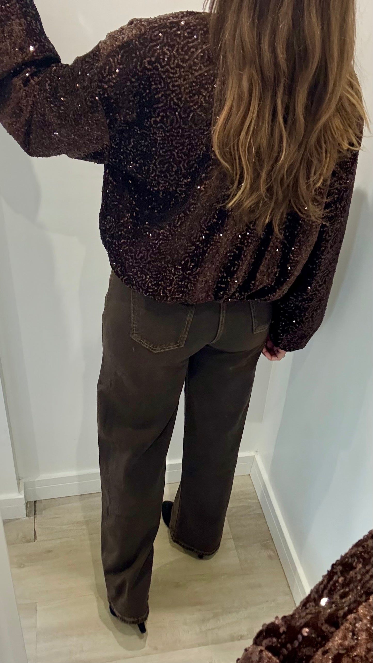 CHOCOLATE SEQUIN BOMBER JACKET