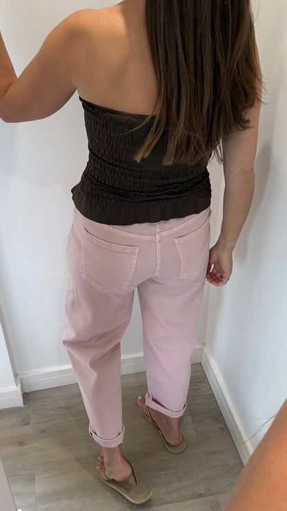 CHOCOLATE SHIRRED BOOB TUBE