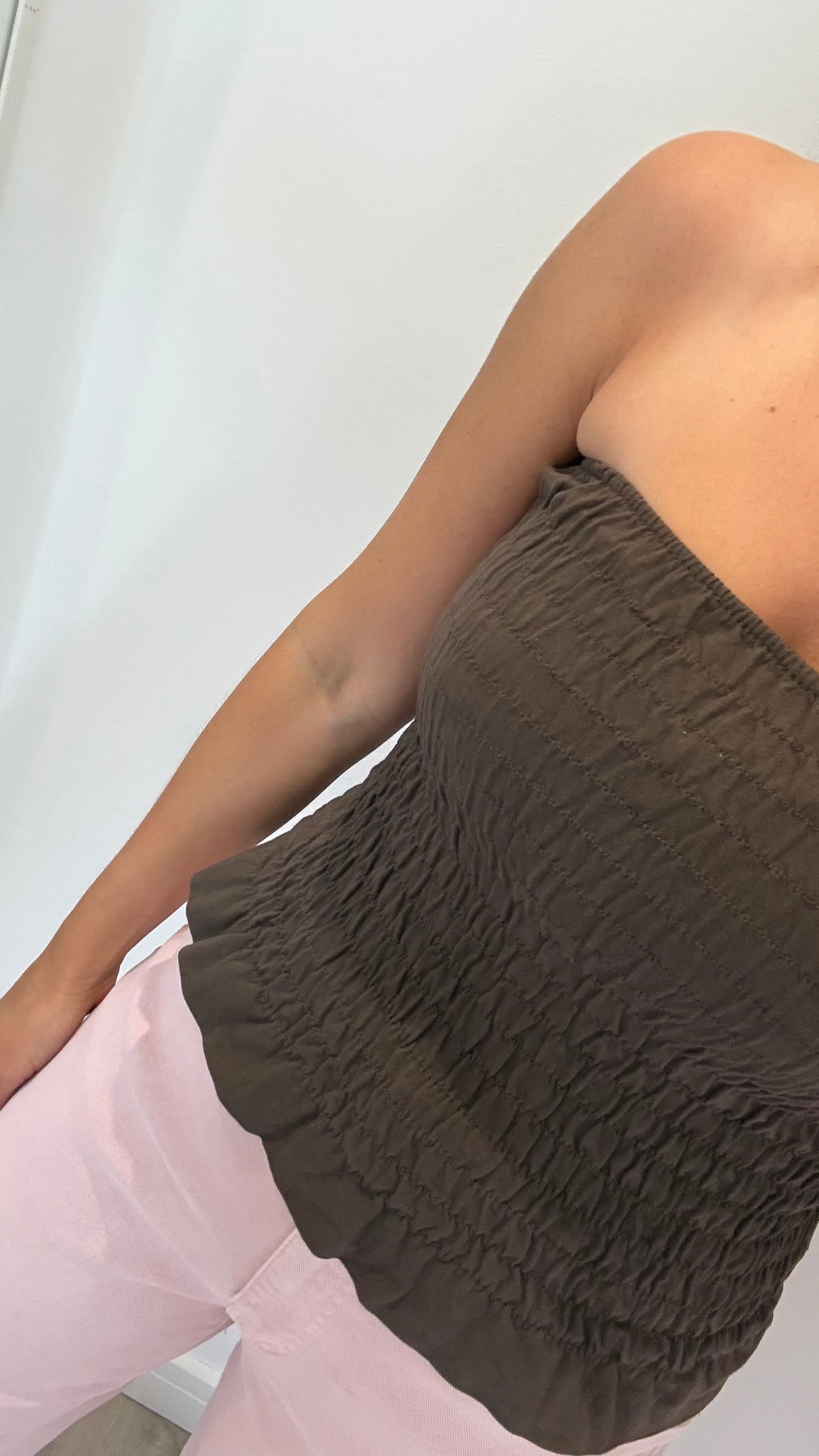 CHOCOLATE SHIRRED BOOB TUBE