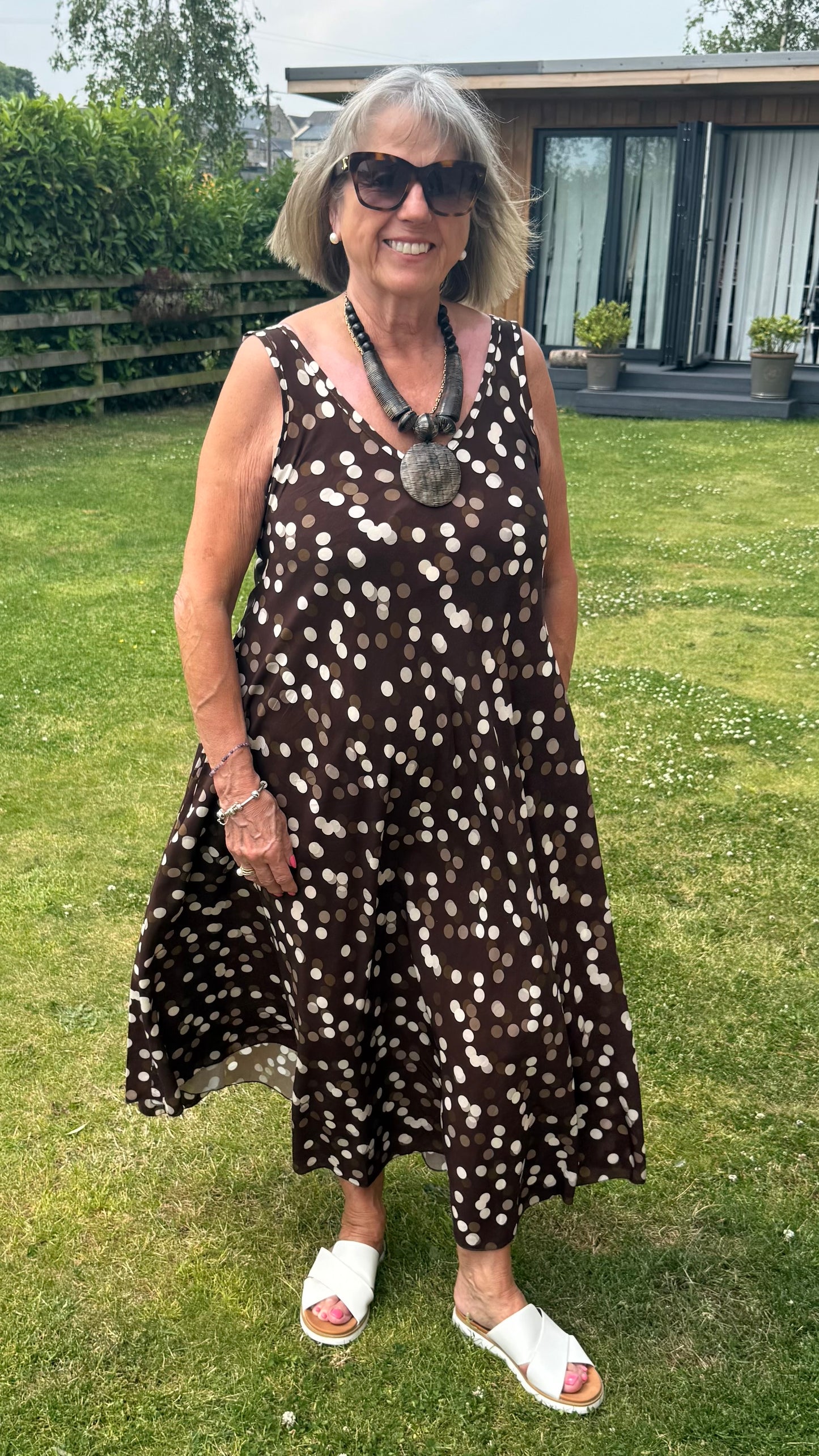 CHOCOLATE SPOTTY SUMMER DRESS