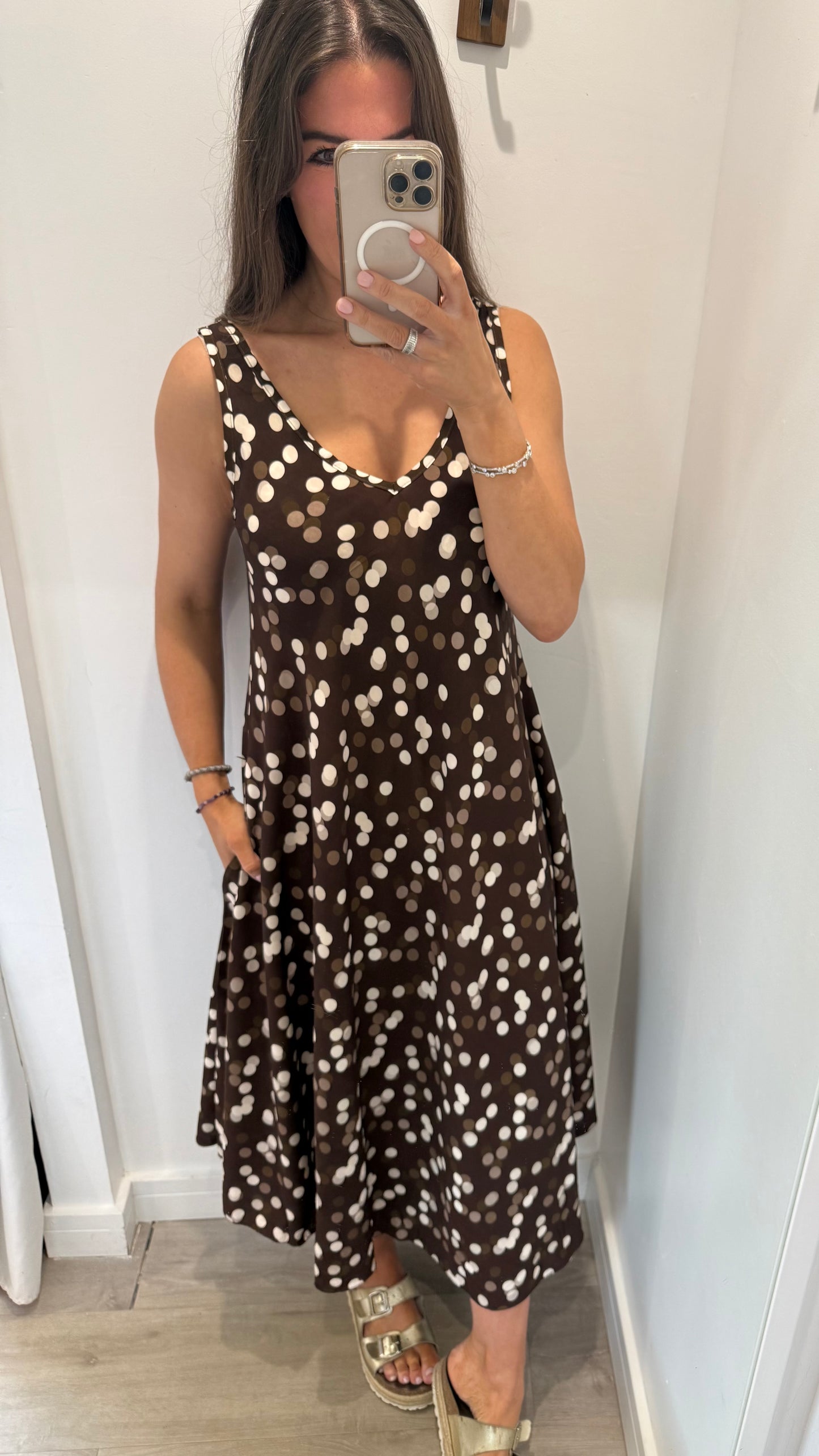 CHOCOLATE SPOTTY SUMMER DRESS