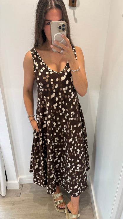 CHOCOLATE SPOTTY SUMMER DRESS