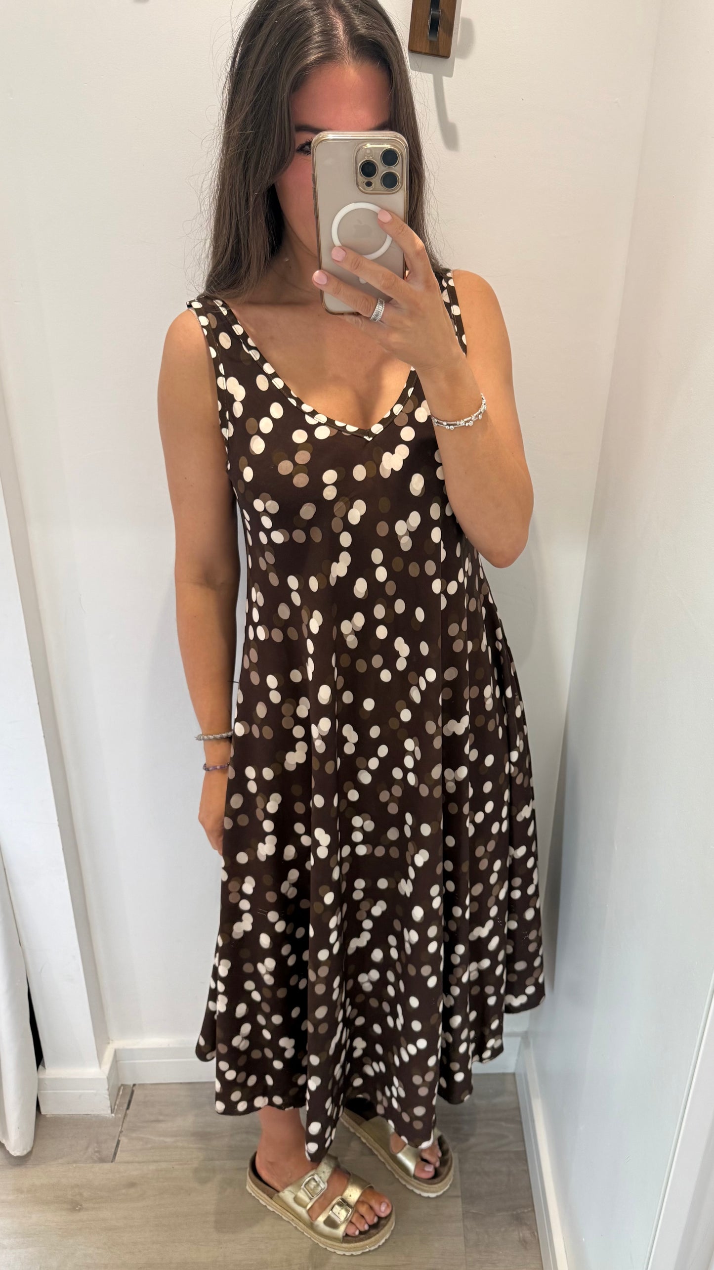 CHOCOLATE SPOTTY SUMMER DRESS
