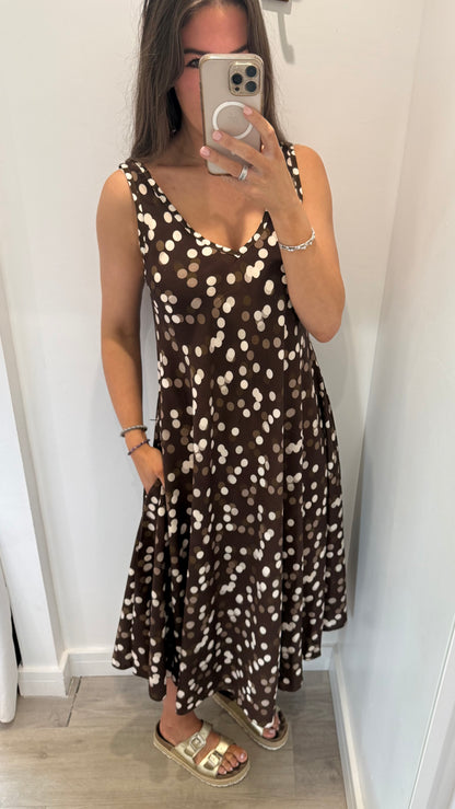 CHOCOLATE SPOTTY SUMMER DRESS