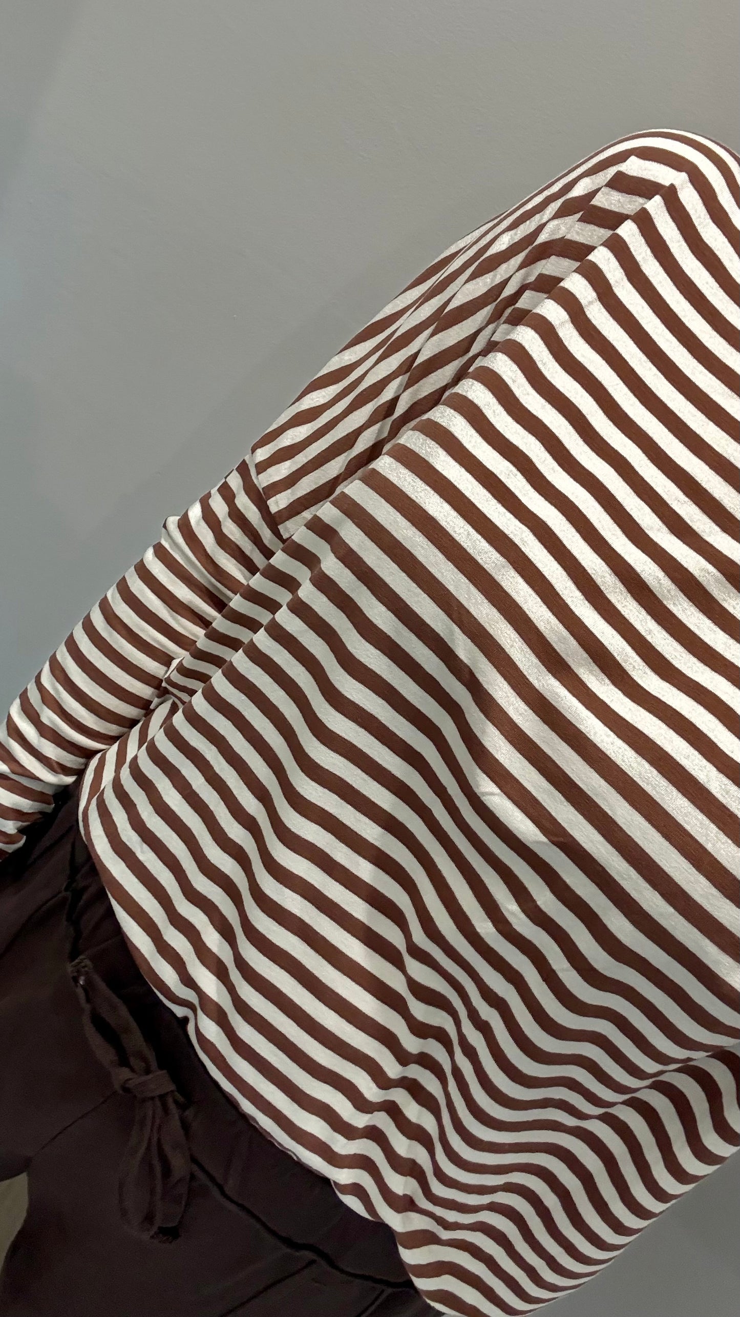 CHOCOLATE BROWN AND WHITE BRETON STRIPE BATWING TOP
