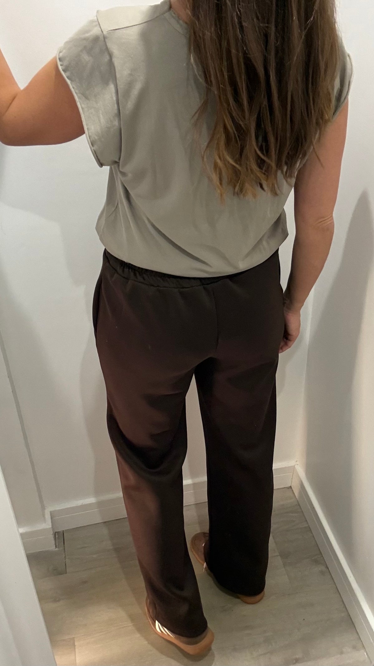 CHOCOLATE BROWN DRAWSTRING STRAIGHT LEG TROUSERS