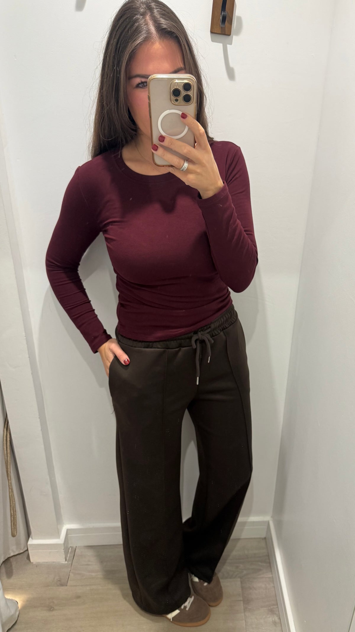 CHOCOLATE BROWN DRAWSTRING STRAIGHT LEG TROUSERS