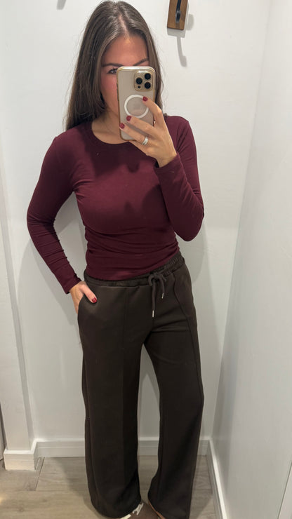CHOCOLATE BROWN DRAWSTRING STRAIGHT LEG TROUSERS
