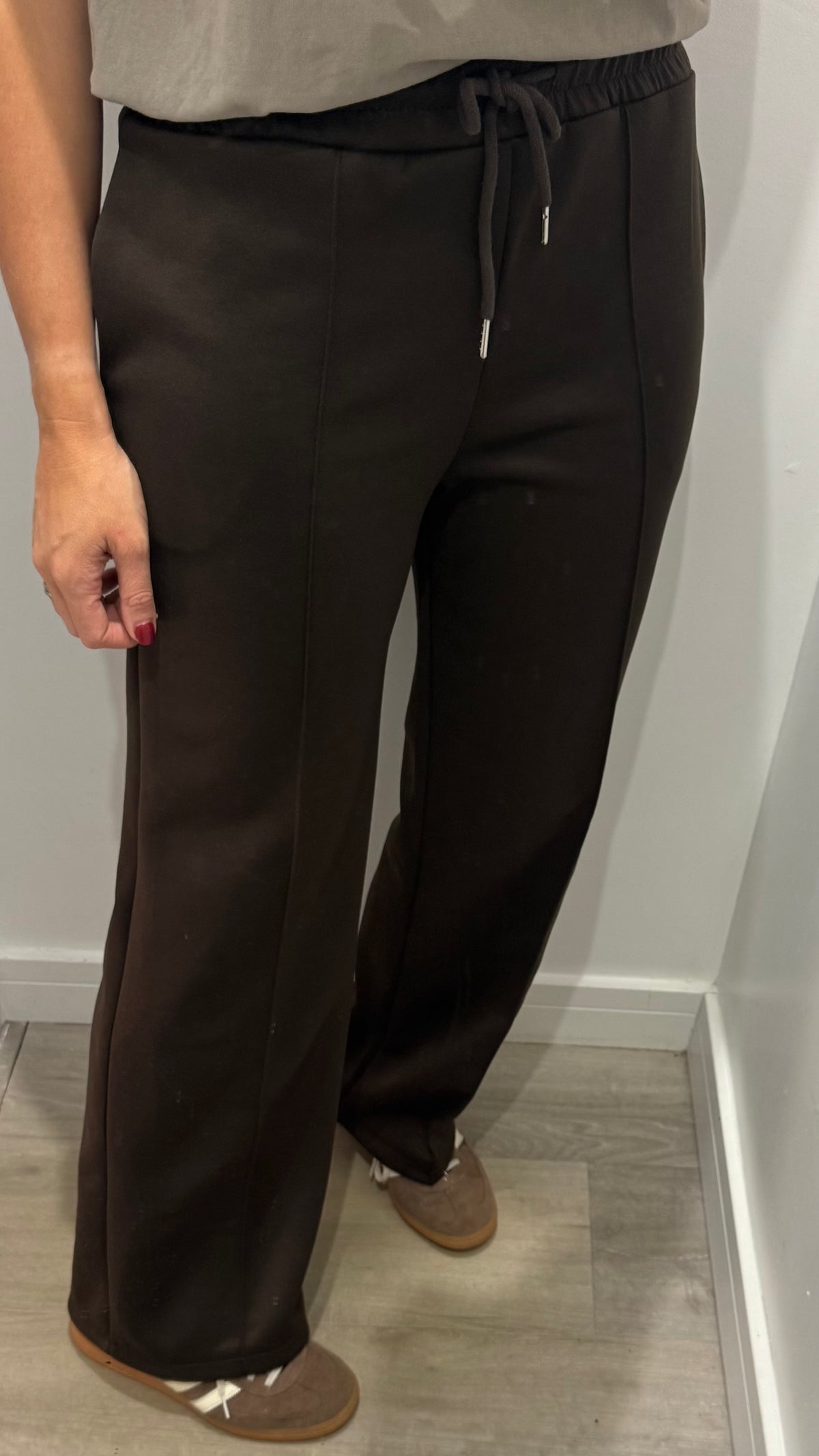 CHOCOLATE BROWN DRAWSTRING STRAIGHT LEG TROUSERS