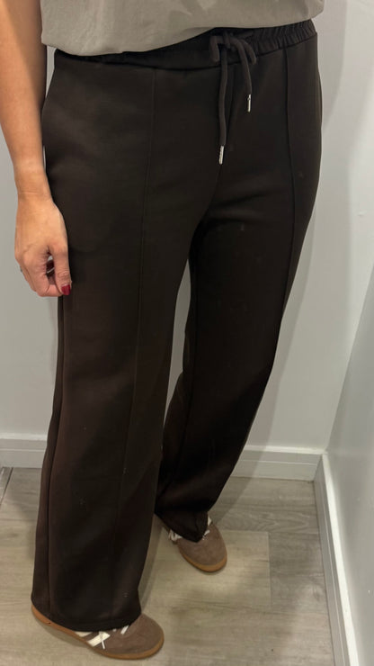 CHOCOLATE BROWN DRAWSTRING STRAIGHT LEG TROUSERS
