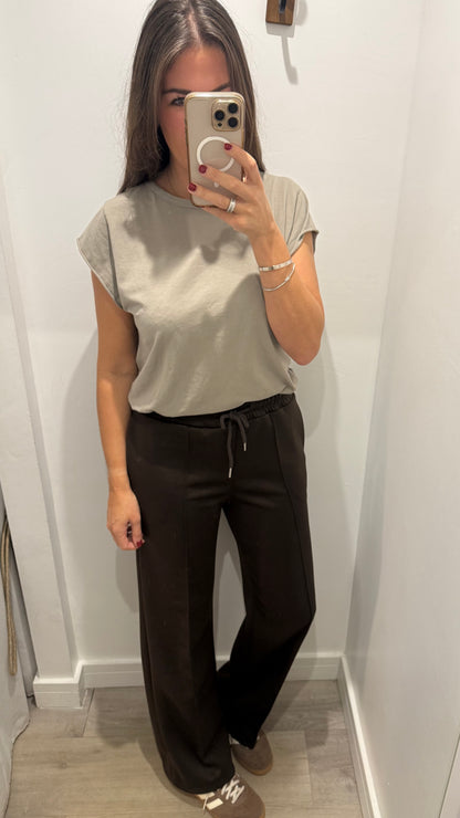 CHOCOLATE BROWN DRAWSTRING STRAIGHT LEG TROUSERS