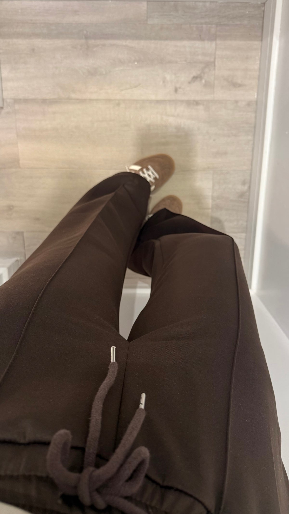 CHOCOLATE BROWN DRAWSTRING STRAIGHT LEG TROUSERS