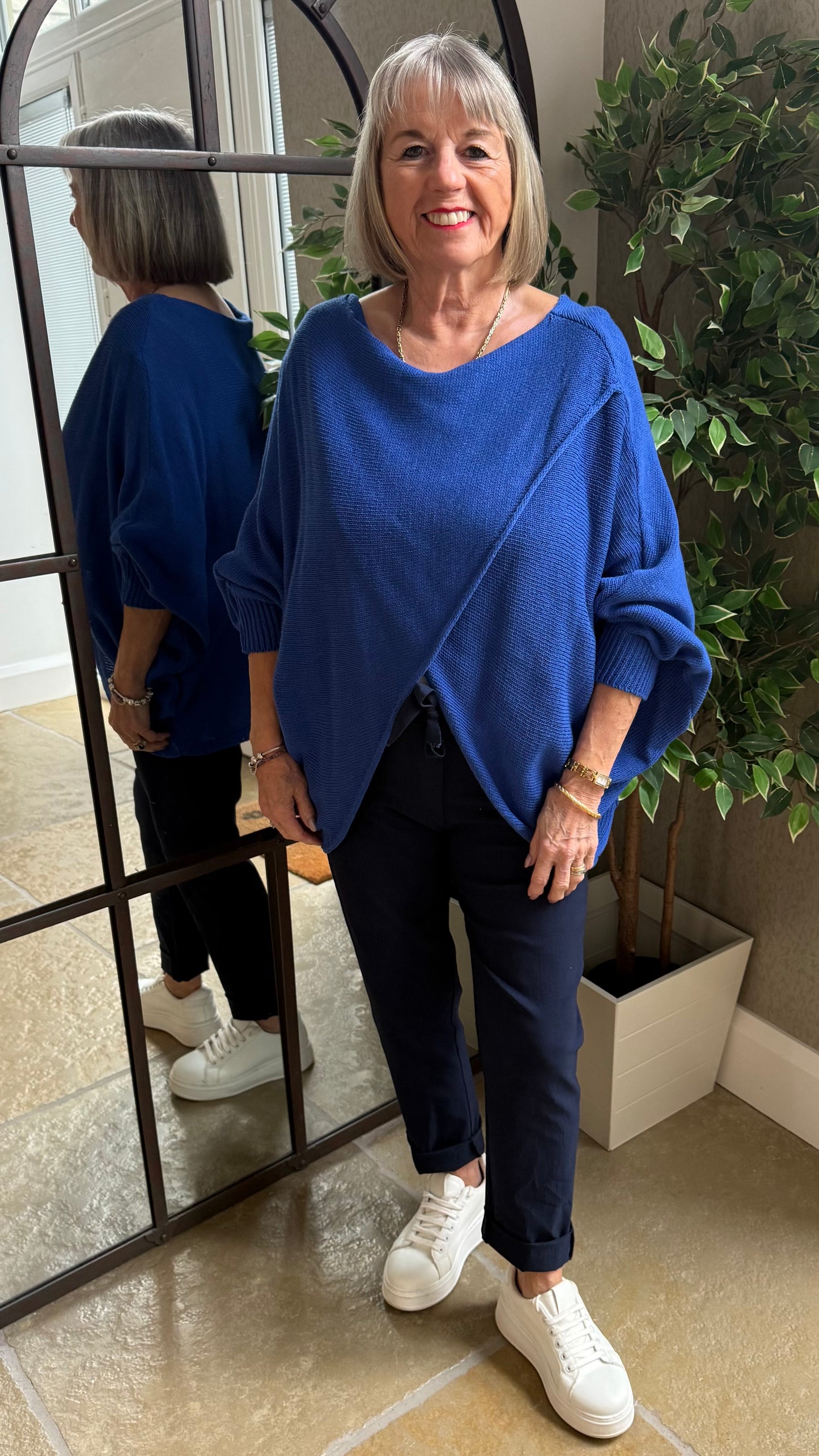 COBALT BLUE CROSSOVER KNIT TOP