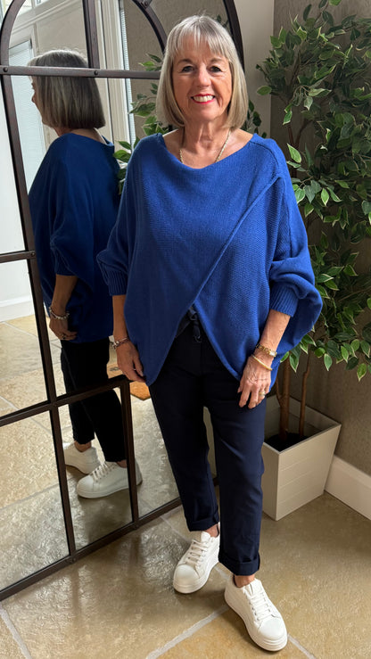 COBALT BLUE CROSSOVER KNIT TOP
