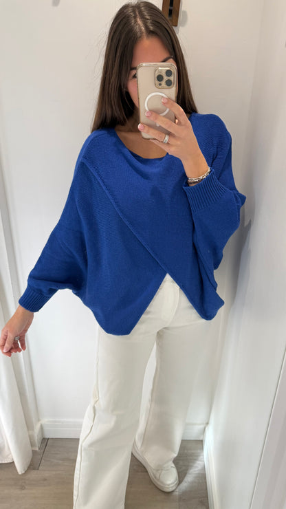 COBALT BLUE CROSSOVER KNIT TOP