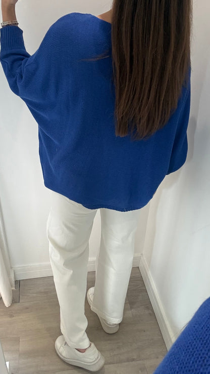 COBALT BLUE CROSSOVER KNIT TOP