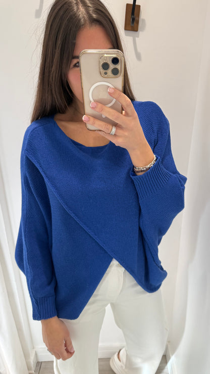COBALT BLUE CROSSOVER KNIT TOP