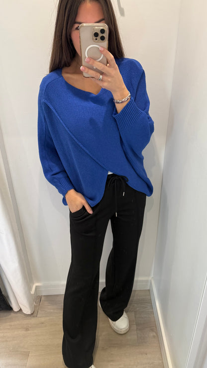 COBALT BLUE CROSSOVER KNIT TOP