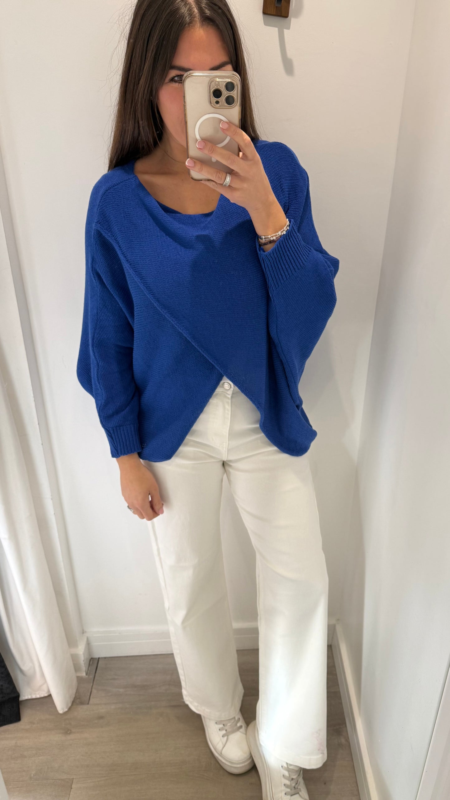 COBALT BLUE CROSSOVER KNIT TOP